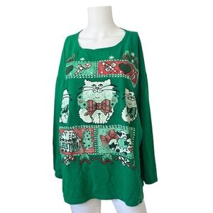 Vintage Linda Lori Cat Christmas Graphic Sweatshirt Kitsch Cute